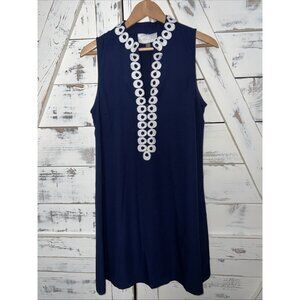 Pappagallo Navy White Resort Wear Shift Dress Retro 70s Zip Inspired Sz 8